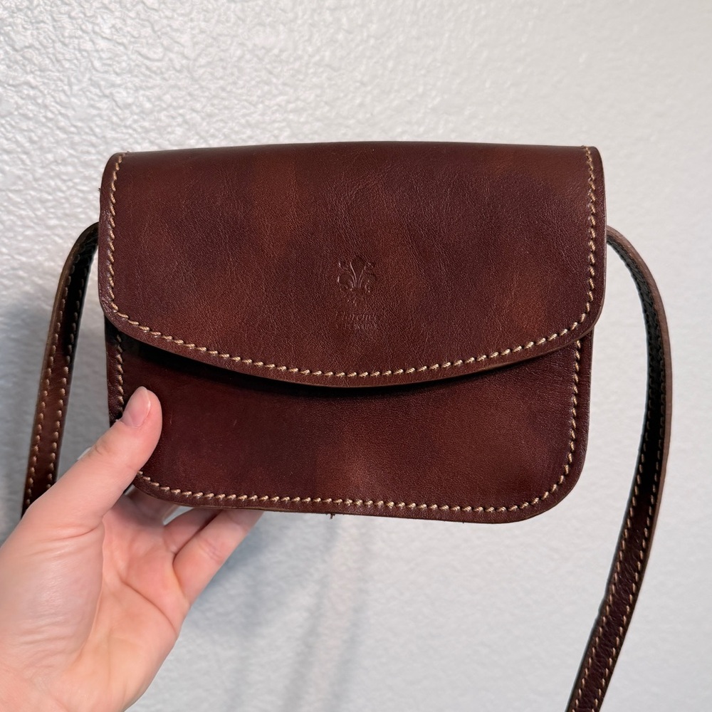 Florence Made In Italy Brown Leather Small Pocket Crossbody Bag/Purse - Picture 2 of 11